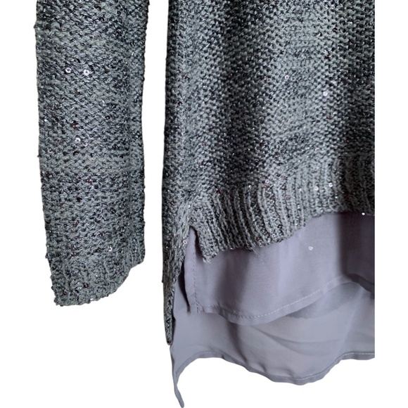 Marled Women's Sweater Top Size Medium Gray with Sequins Knitted Sweater - Picture 3 of 6
